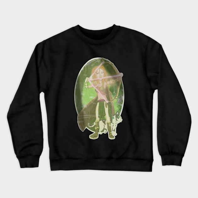 Dungeons and Dragons Lady archer Warrior and Cat Crewneck Sweatshirt by silentrob668